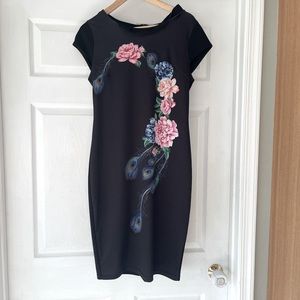 Stunning black floral summer dress- feels silky size large
